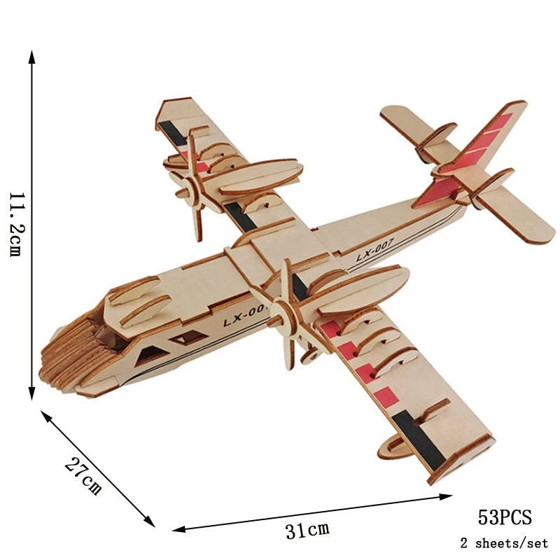 DIY Wooden Fighter Airplane 3D Puzzle Assembly Craft Kit for Kids