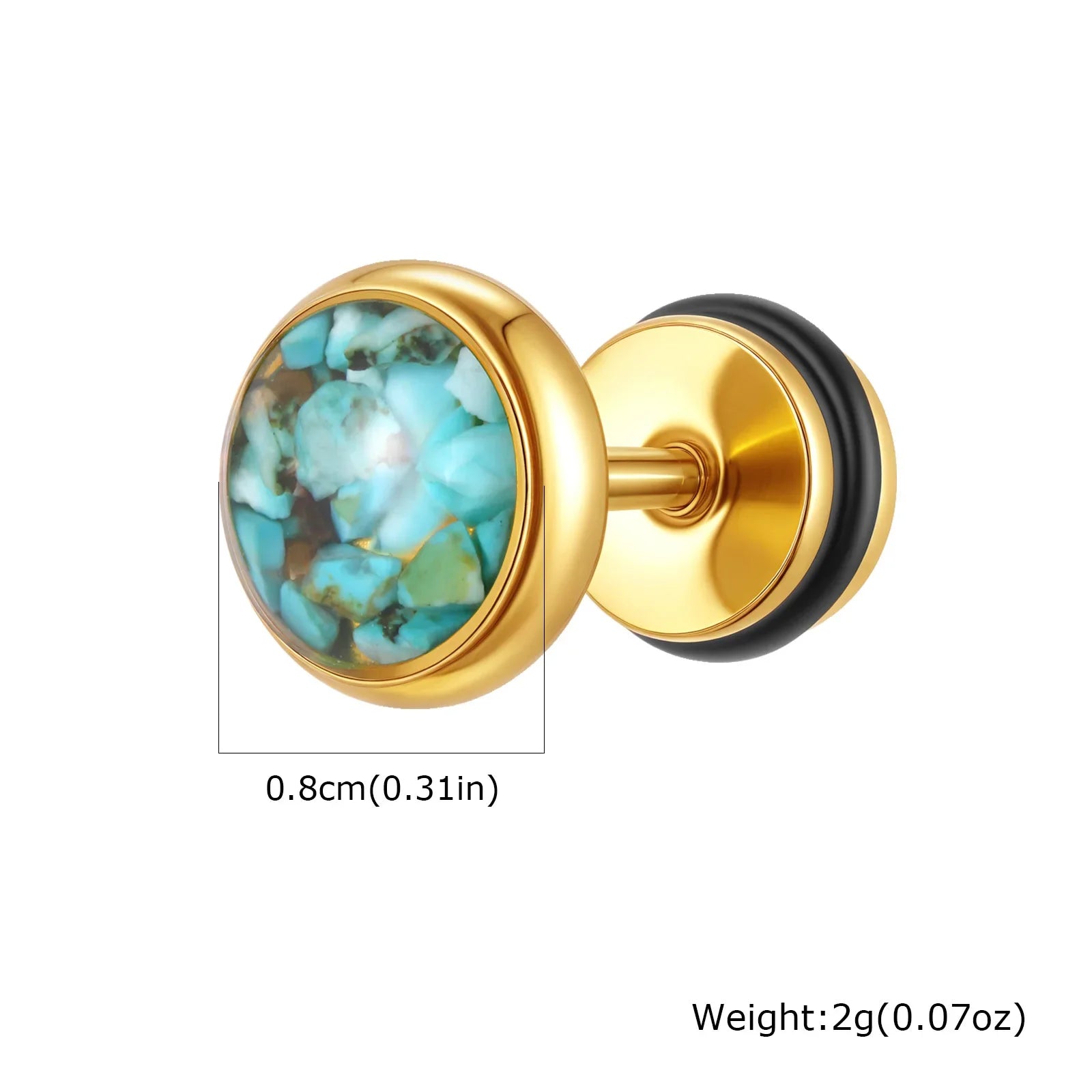 Natural Stone Stud Earrings for Men | Stainless Steel Plated Round Earring Gift