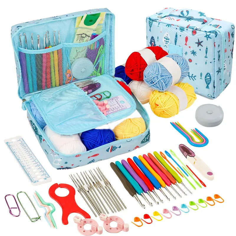 Beginner Crochet Kit with Yarn Hooks and Portable Travel Supplies