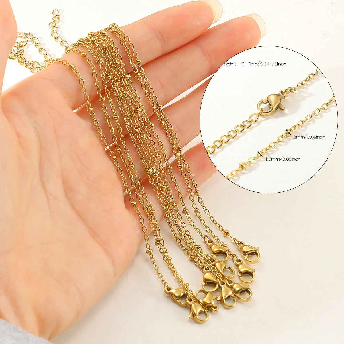 10-Piece Gold-Tone Stainless Steel Necklace Chain Set | 45cm | DIY Jewelry Making