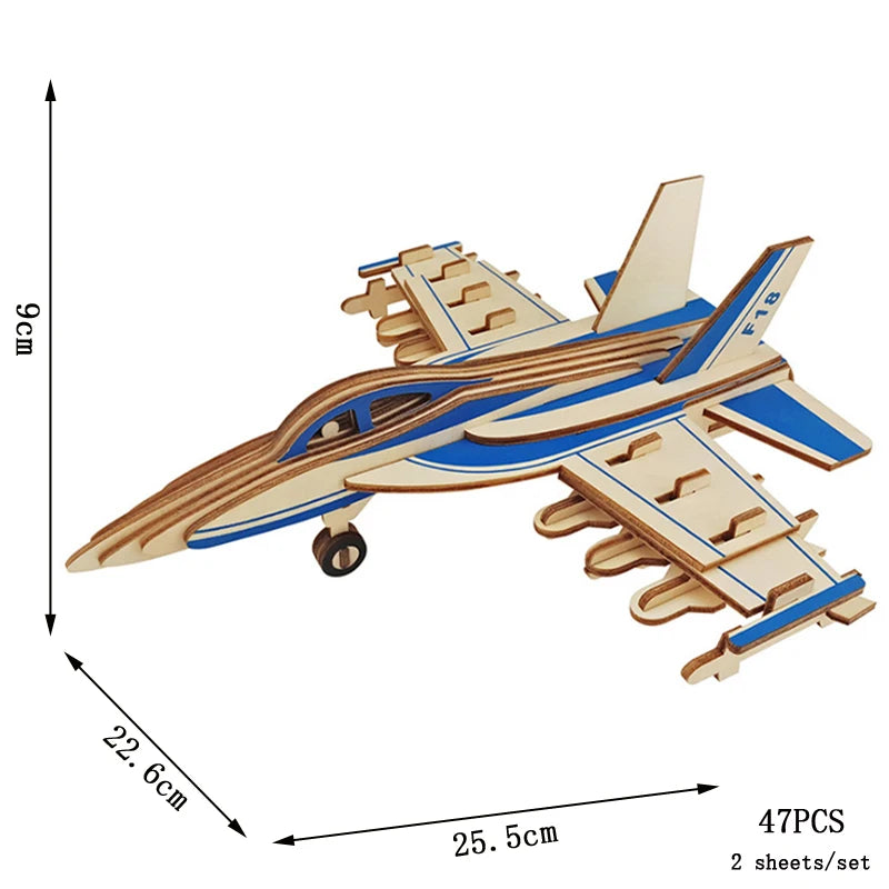 DIY Wooden Fighter Airplane 3D Puzzle Assembly Craft Kit for Kids