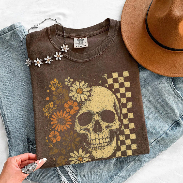 Skull & Flowers Firefly Comfort Colors T-Shirt | Halloween Graphic Tee