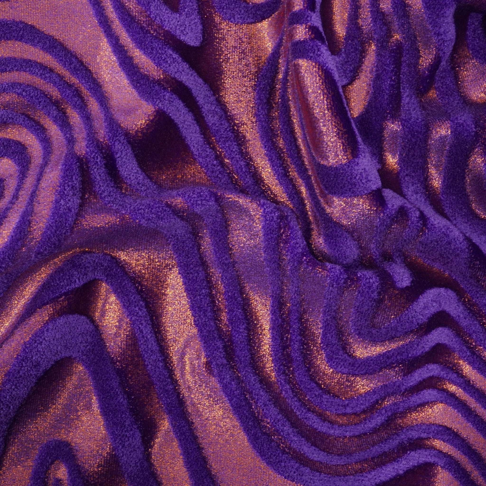 Sonic Swirl Embossed Foiled on Stretch Velvet Fabric | Blue Moon Fabrics
