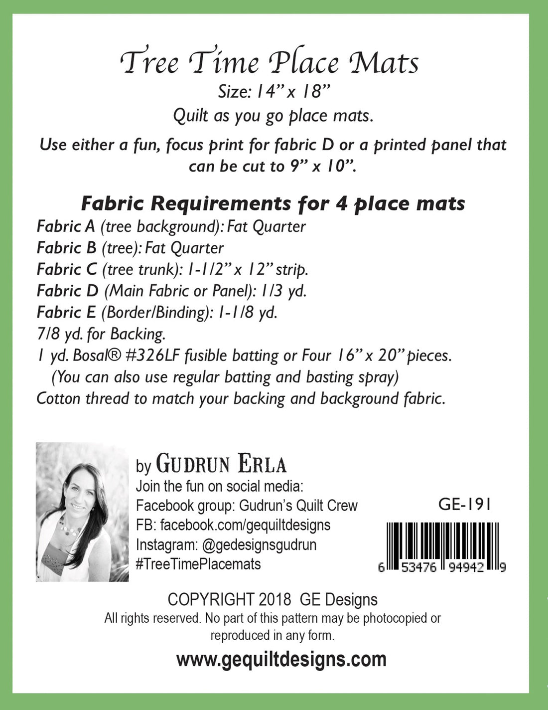 Tree Time Place Mats Pattern 191
