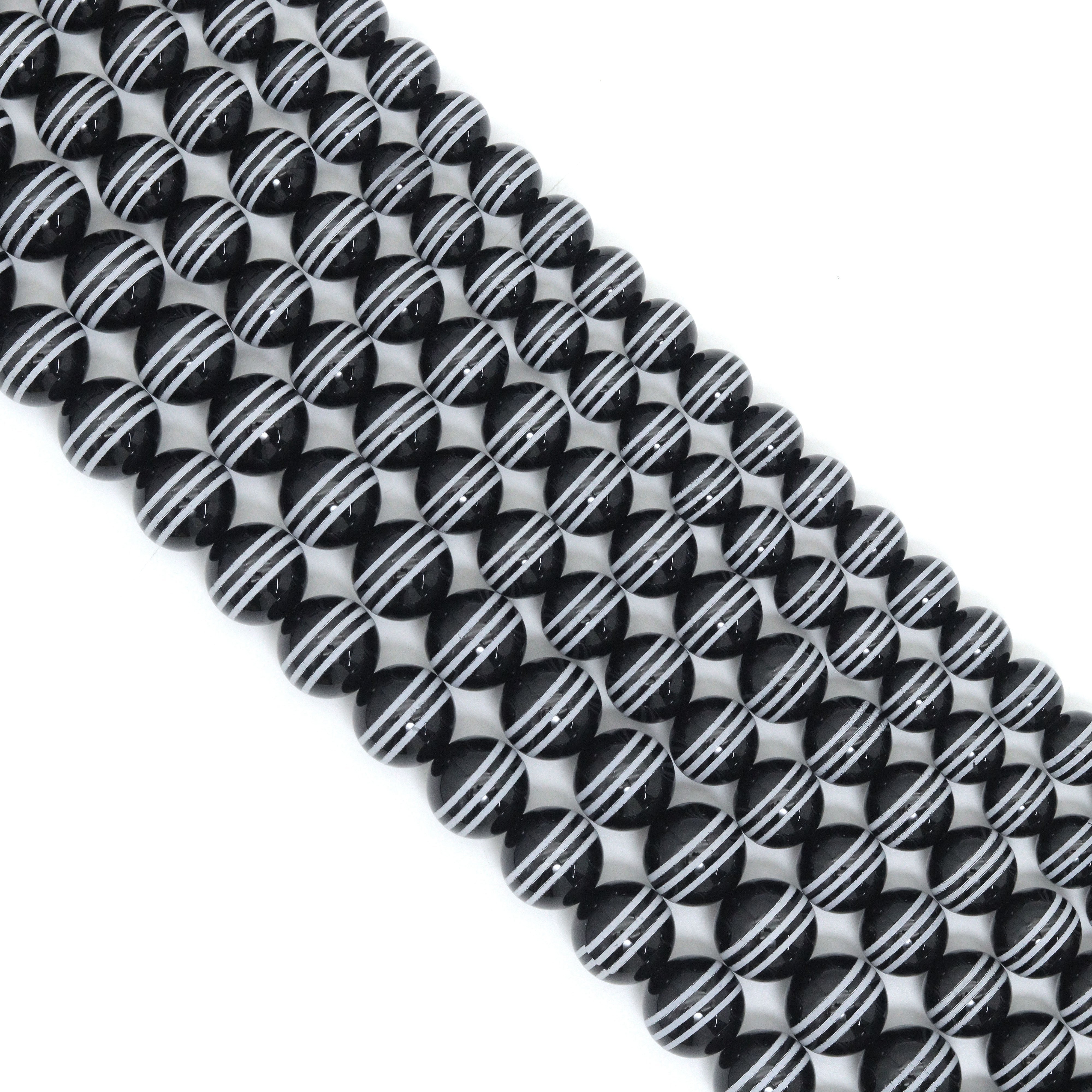 Natural Black onyx with White stripes Beads, 10mm/12mm/14mm,sku#U2365