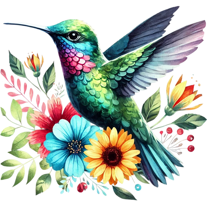 Watercolor Hummingbird Floral Fabric Panel 28