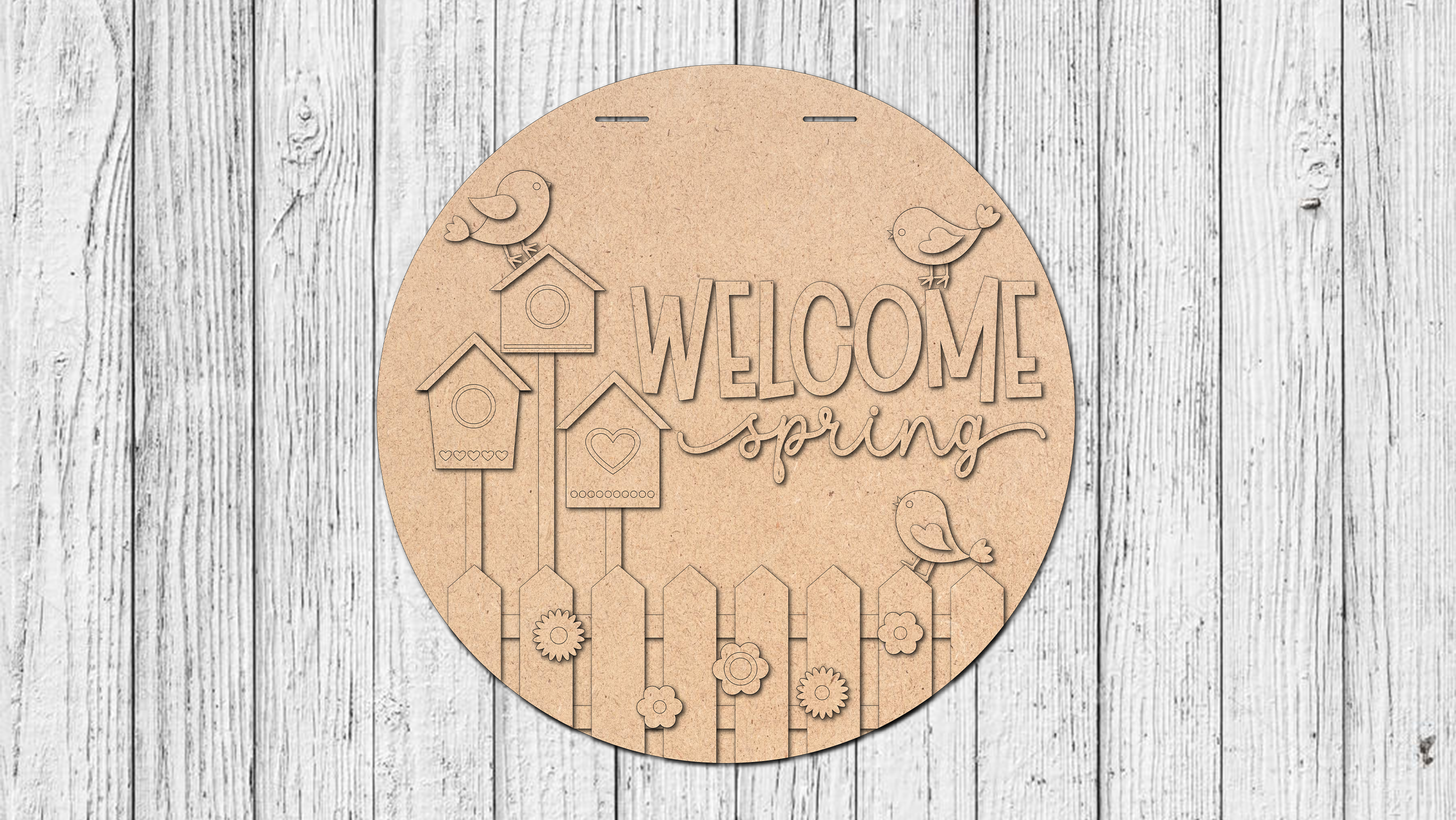 Welcome Spring Birdhouses Door Hanger - DIY Unfinished Kit - Lvl 2