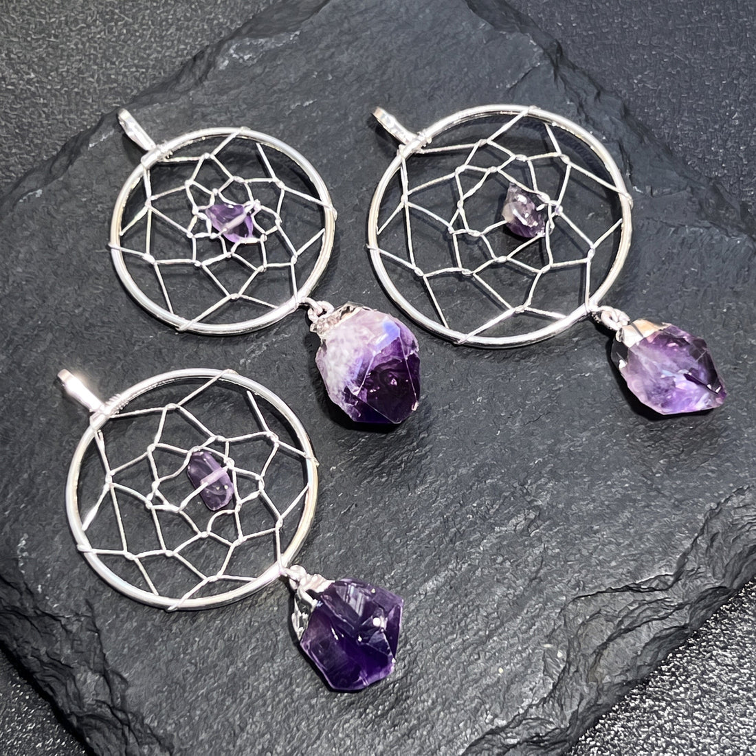 Handcrafted Amethyst Crystal Dreamcatcher Pendant