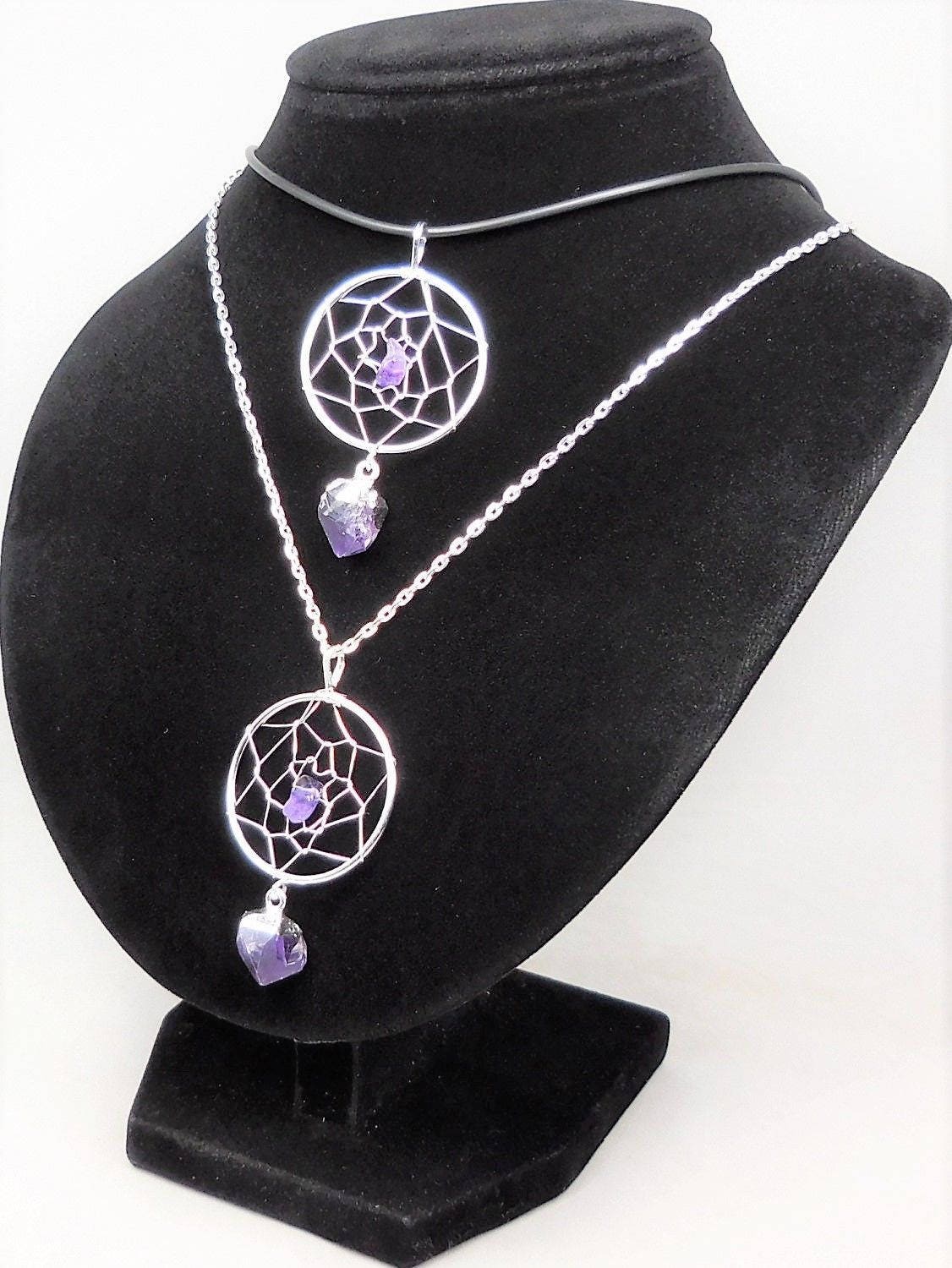 Handcrafted Amethyst Crystal Dreamcatcher Pendant