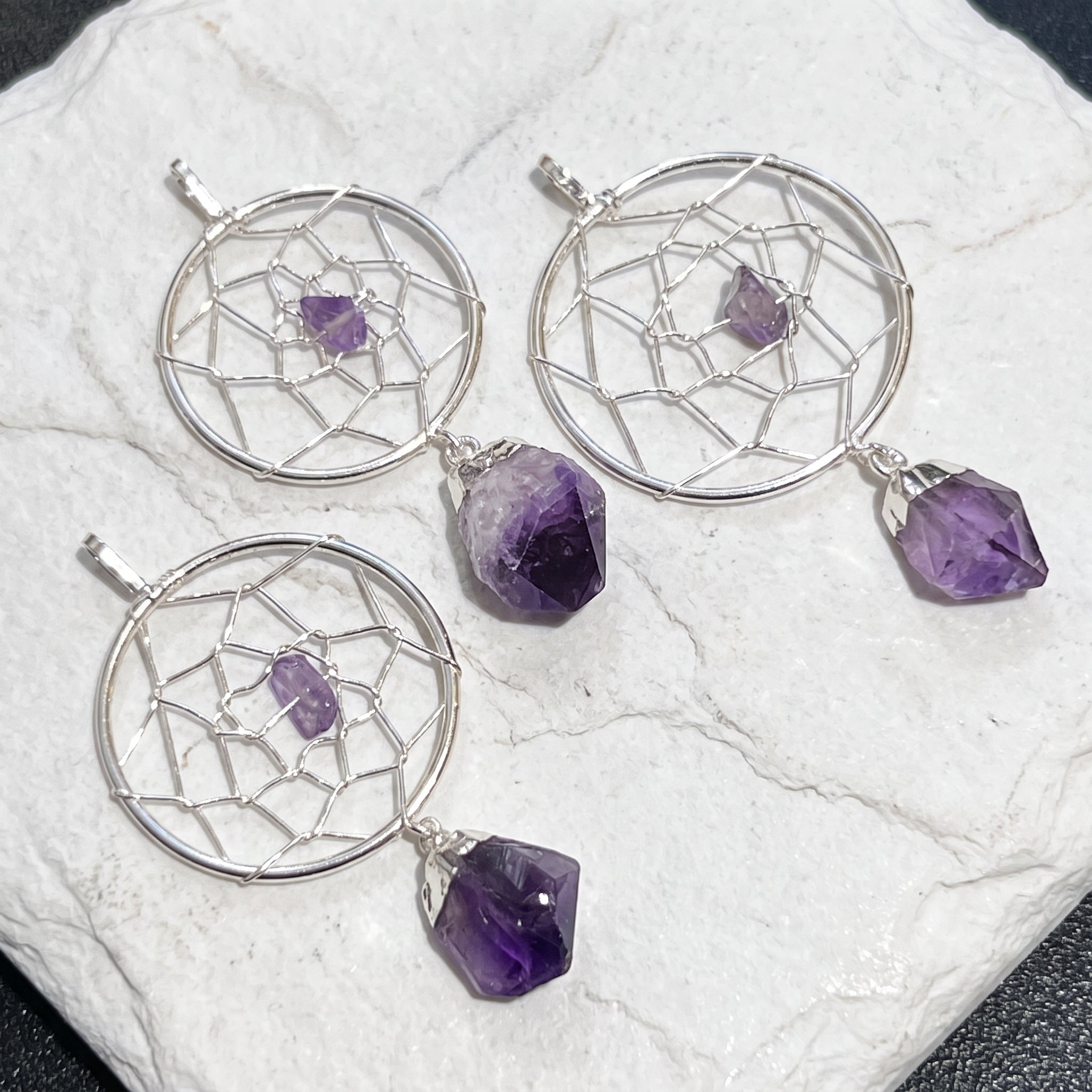 Handcrafted Amethyst Crystal Dreamcatcher Pendant