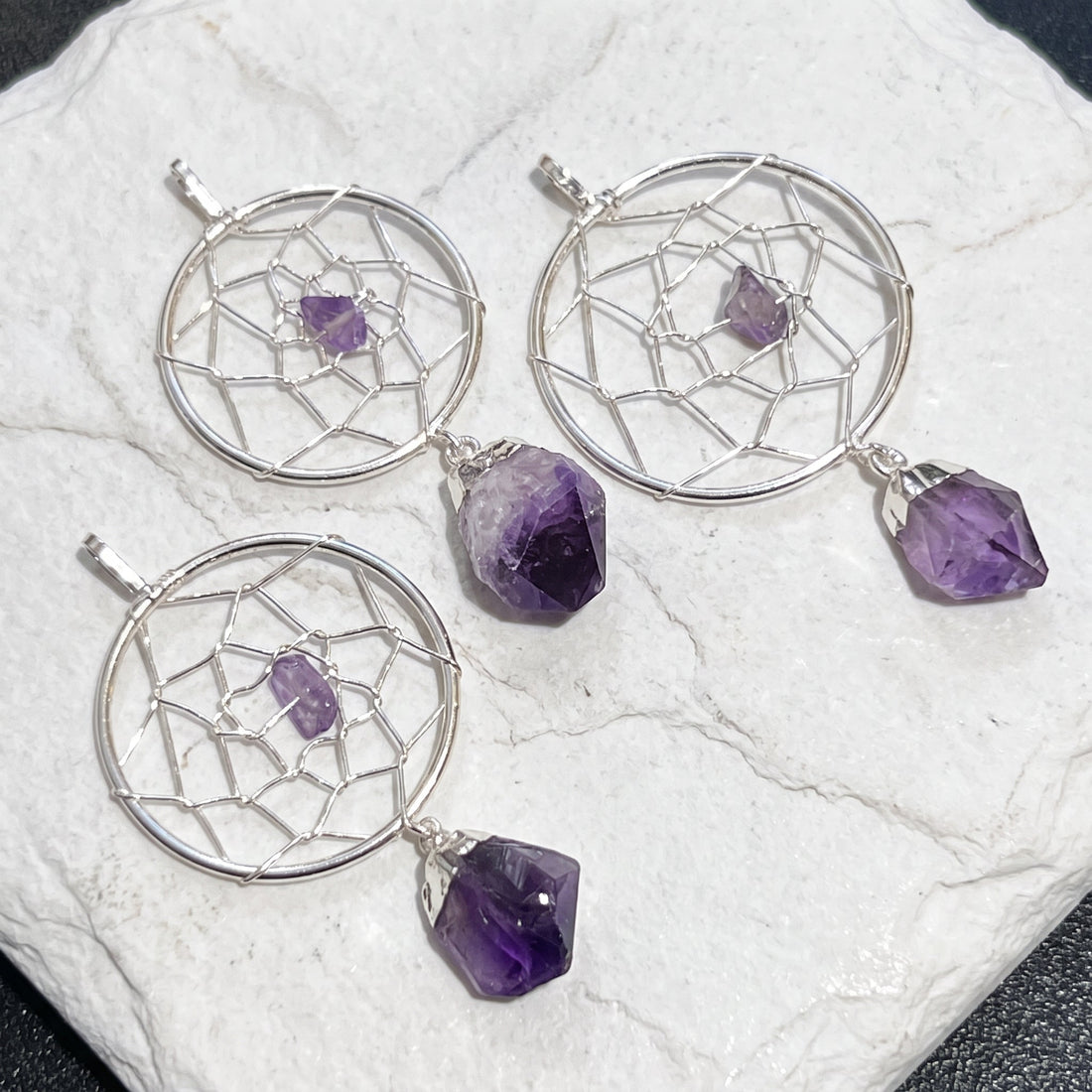 Handcrafted Amethyst Crystal Dreamcatcher Pendant