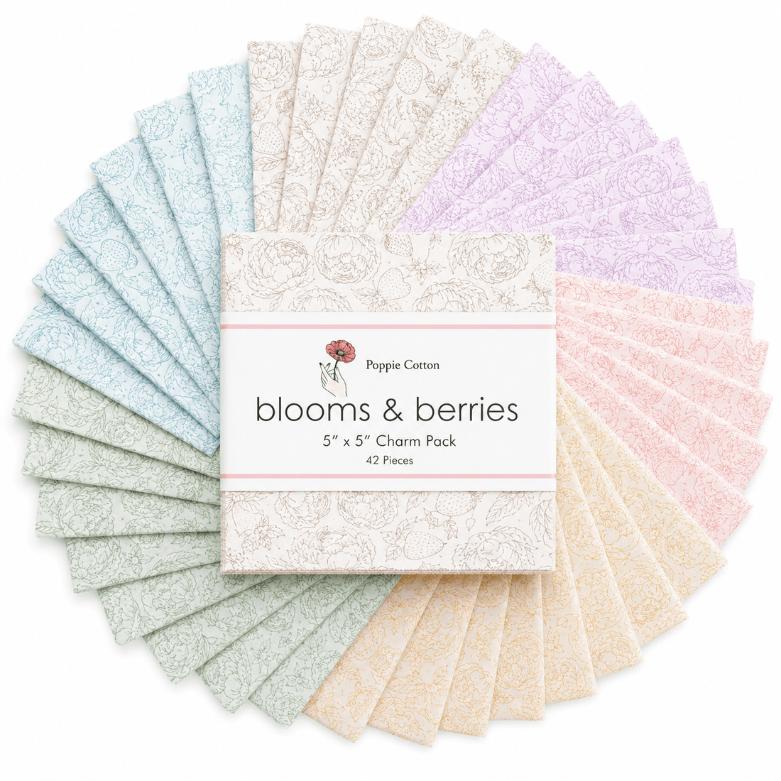 Blooms and Berries by Poppie Cotton - 5"x5" Charm Pack (42 Squares)