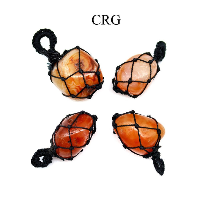 Carnelian Tumbled Pendant with Black Cord Macramé (1 Inch) (5 Pieces)