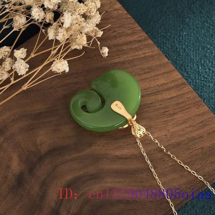 Green Jade Elephant Amulet Pendant Necklace