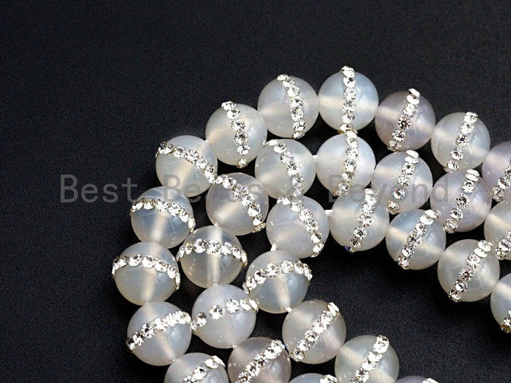 White Agate with rhinestone inlaid, 6mm/8mm/10mm/12mm/14mm, Natural Agate Beads, 15.5inch Full strand, SKU#V58