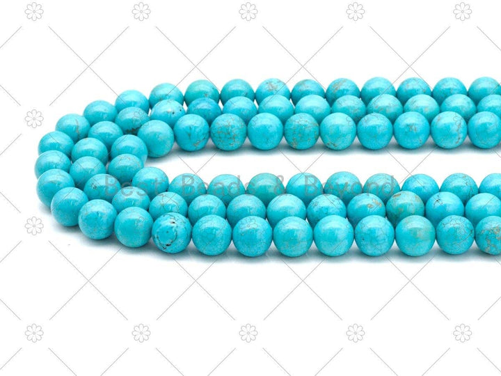 Natural Turquoise Blue Howlite Round Smooth Beads, Sku#U1174