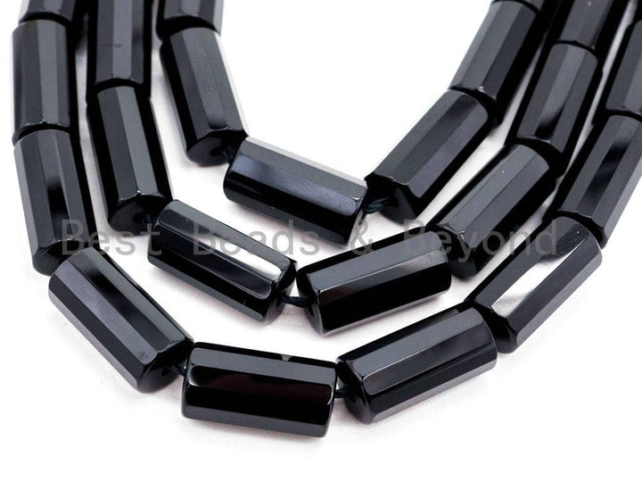 Top Quality Black Onyx Faceted Cylinder/Tube Beads 6x12mm 8x12mm 6x16mm 10x20mm Natural Stones, Gemstones Beads, 15.5" Full Strand, SKU#Q29