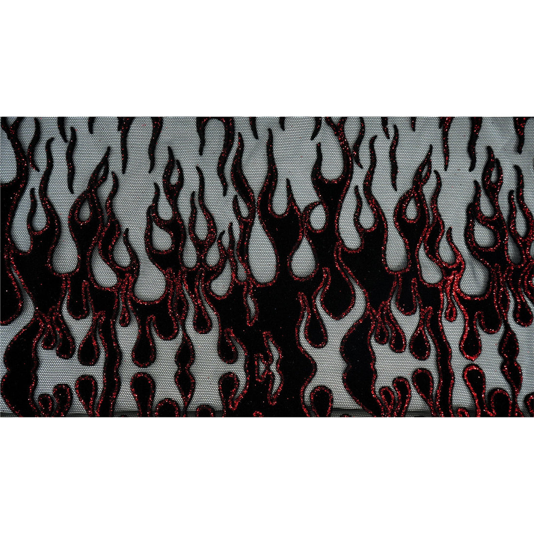 Fiery Glittered Flocked Stretch Mesh Fabric | Blue Moon Fabrics