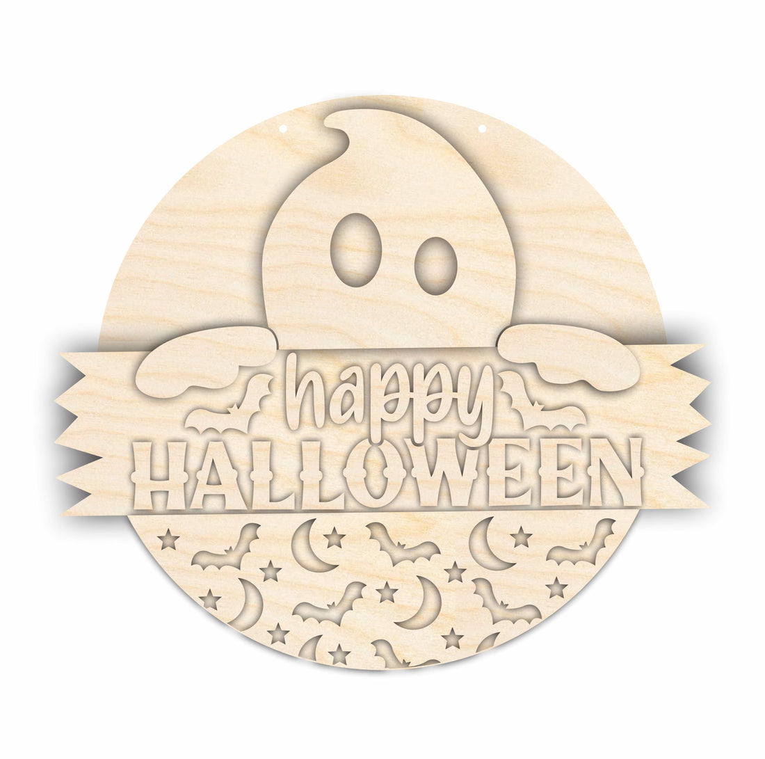 Unfinished Wood Ghost Halloween Door Sign Kit | Wood Craft Cutouts | 1/4" Thick |