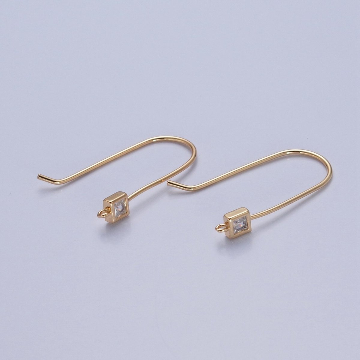 Gold Filled French Hook Earrings, Geometric Marquise Heart Baguette Oval Square Star Round CZ Cubic Zirconia Fish Hook Earrings with Open Link Loop for Earrings Making L-802~L-808