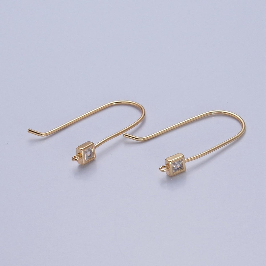 Gold Filled French Hook Earrings, Geometric Marquise Heart Baguette Oval Square Star Round CZ Cubic Zirconia Fish Hook Earrings with Open Link Loop for Earrings Making L-802~L-808
