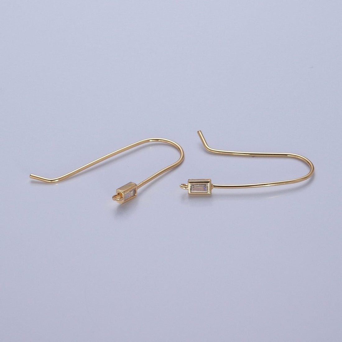 Gold Filled French Hook Earrings, Geometric Marquise Heart Baguette Oval Square Star Round CZ Cubic Zirconia Fish Hook Earrings with Open Link Loop for Earrings Making L-802~L-808