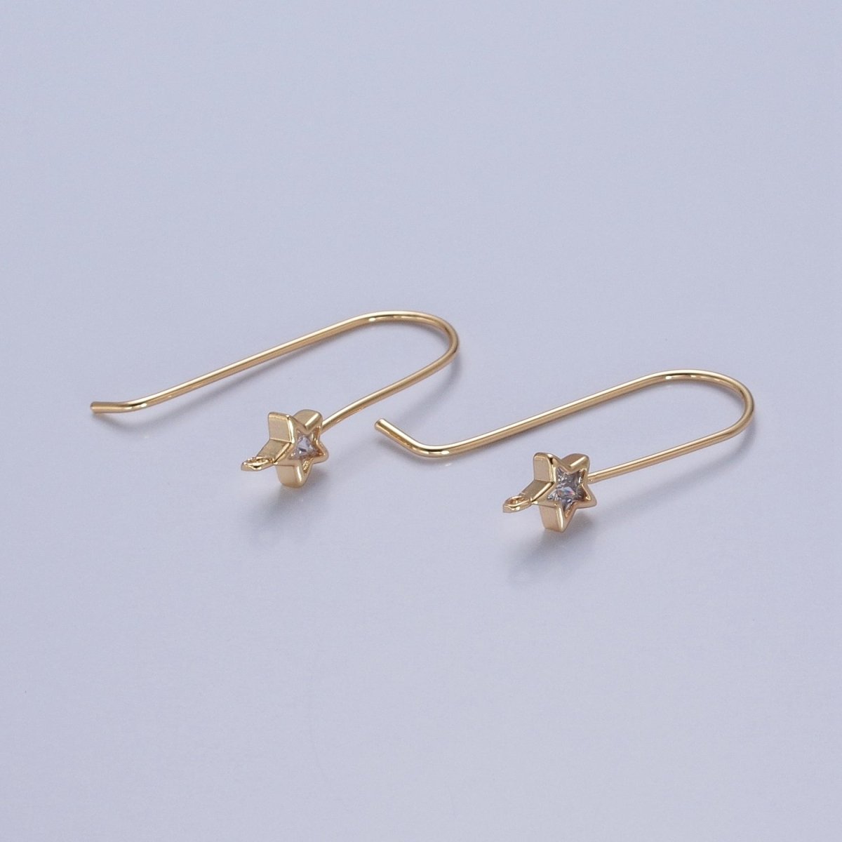 Gold Filled French Hook Earrings, Geometric Marquise Heart Baguette Oval Square Star Round CZ Cubic Zirconia Fish Hook Earrings with Open Link Loop for Earrings Making L-802~L-808