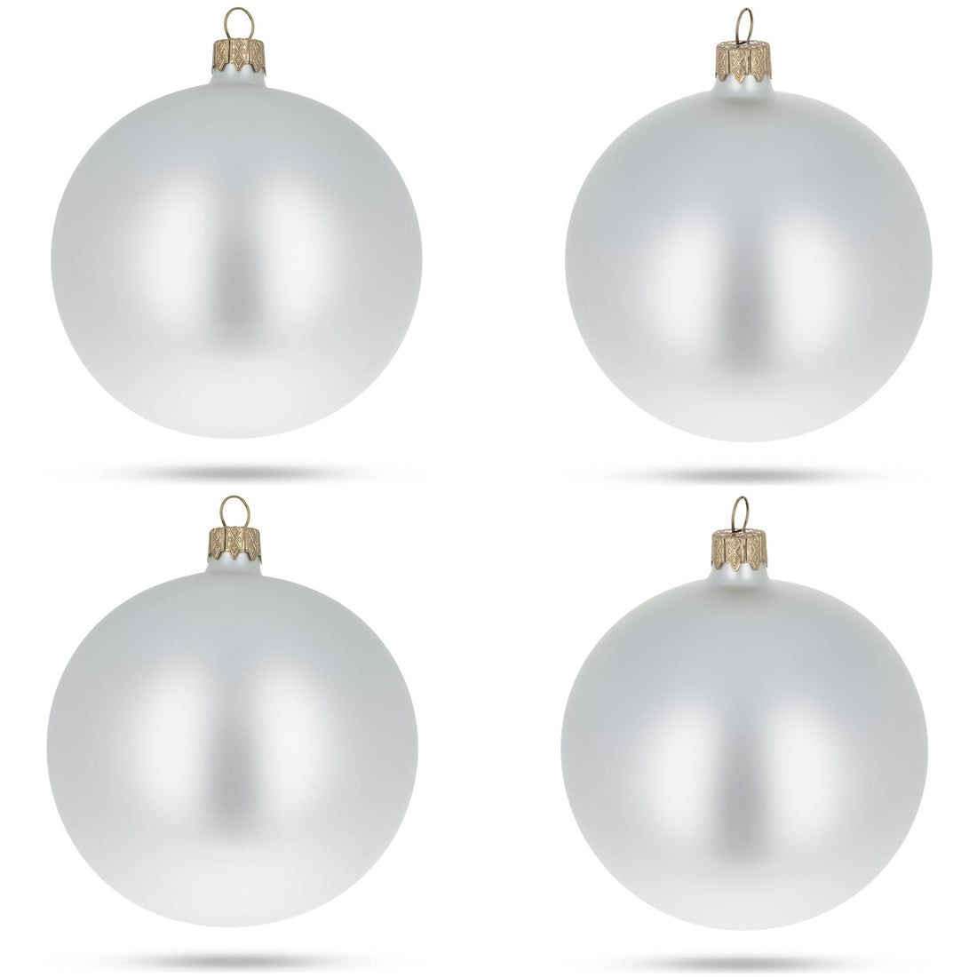 Set of 4 Matte White Glass Ball Christmas Ornaments 4 Inches