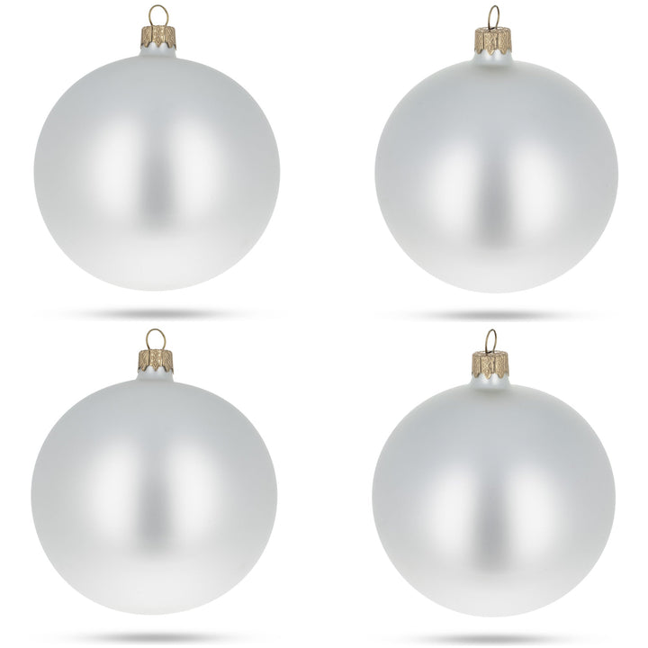 Set of 4 Matte White Glass Ball Christmas Ornaments 4 Inches