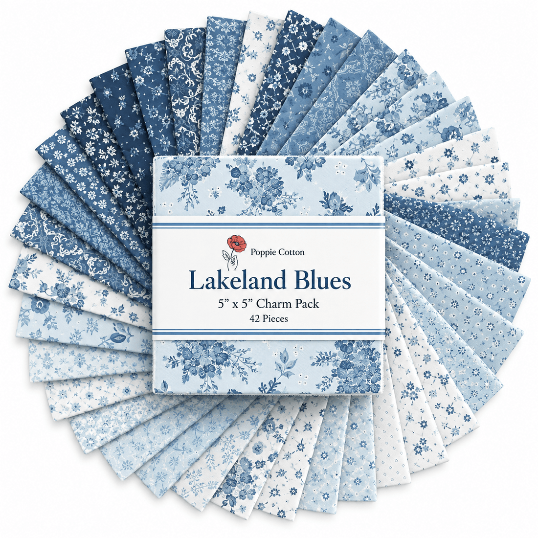 Lakeland Blues by Poppie Cotton - 5"x5" Charm Pack (42 Squares)