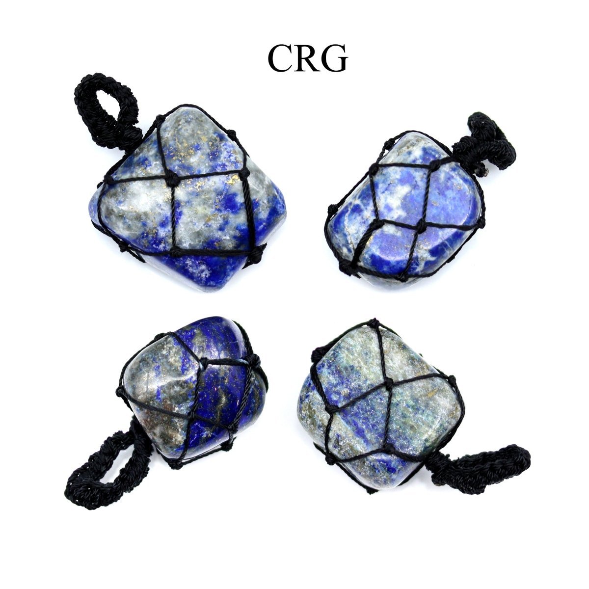 Lapis Lazuli Tumbled Pendant with Black Cord Macramé (1 Inch) (5 Pieces)