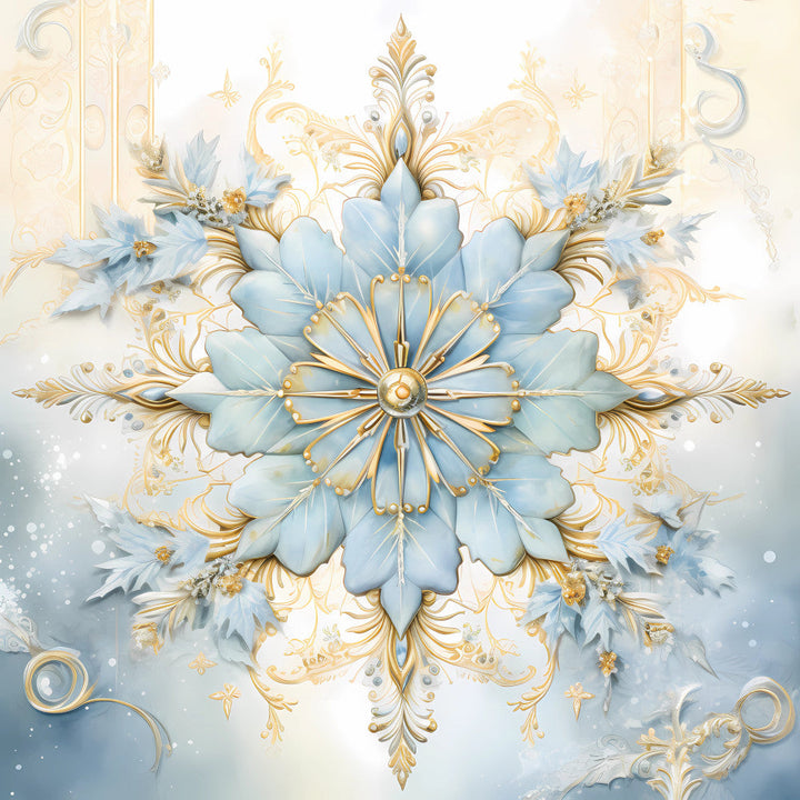 Light Blue and Gold Christmas Fabric Panel 3