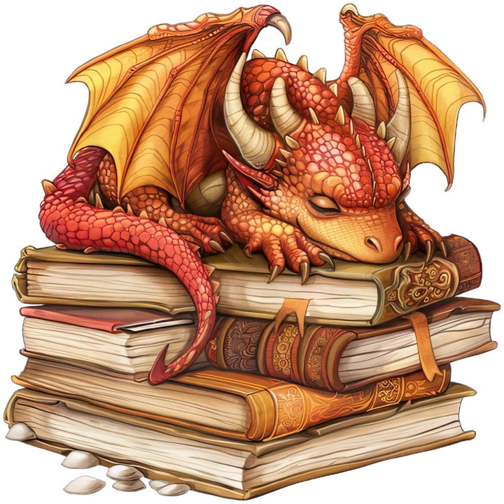 Dragon Sleeping on Books Fabric Panel 3