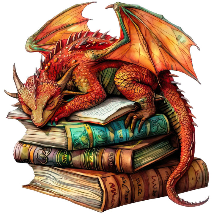 Dragon Sleeping on Books Fabric Panel 12