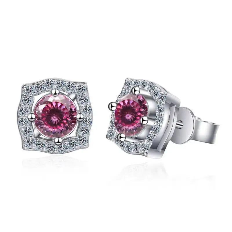 1 ct Moissanite Cushion Halo Stud Earrings in Sterling Silver