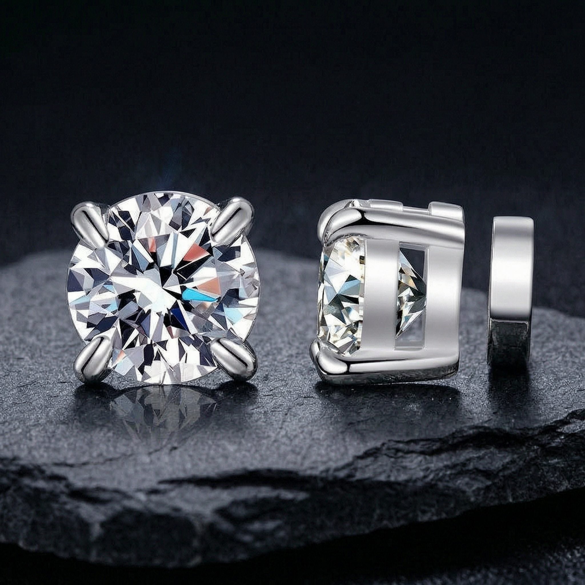 S925 Magnetic Moissanite / CZ Stud Earrings for Men Women, Inlaid Magnetic Earrings Non-Piercing Clip On Stud Earring