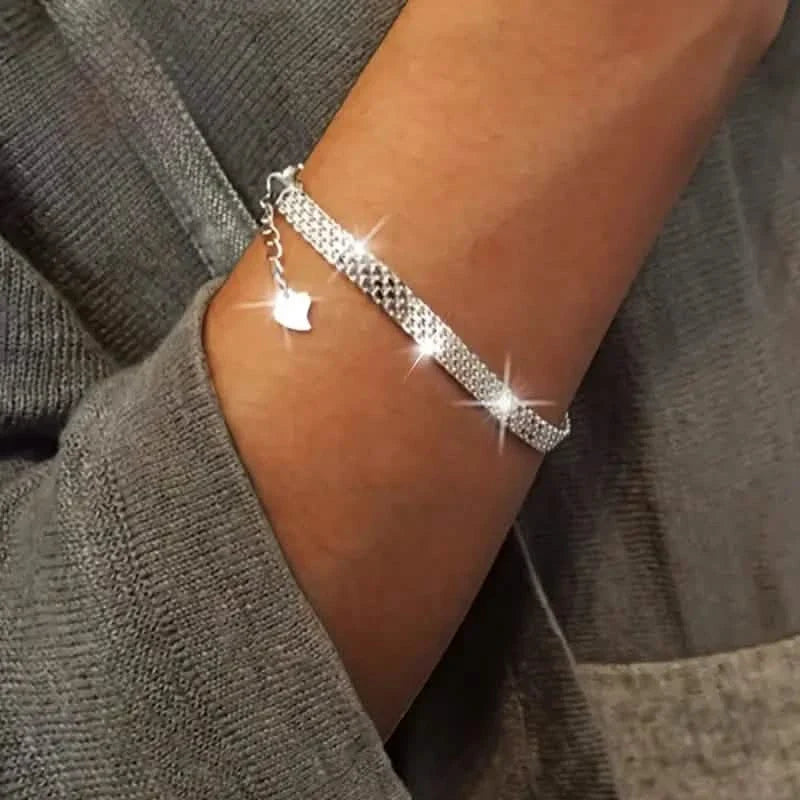S925 Sterling Silver Mesh Embossed Chain Bracelet