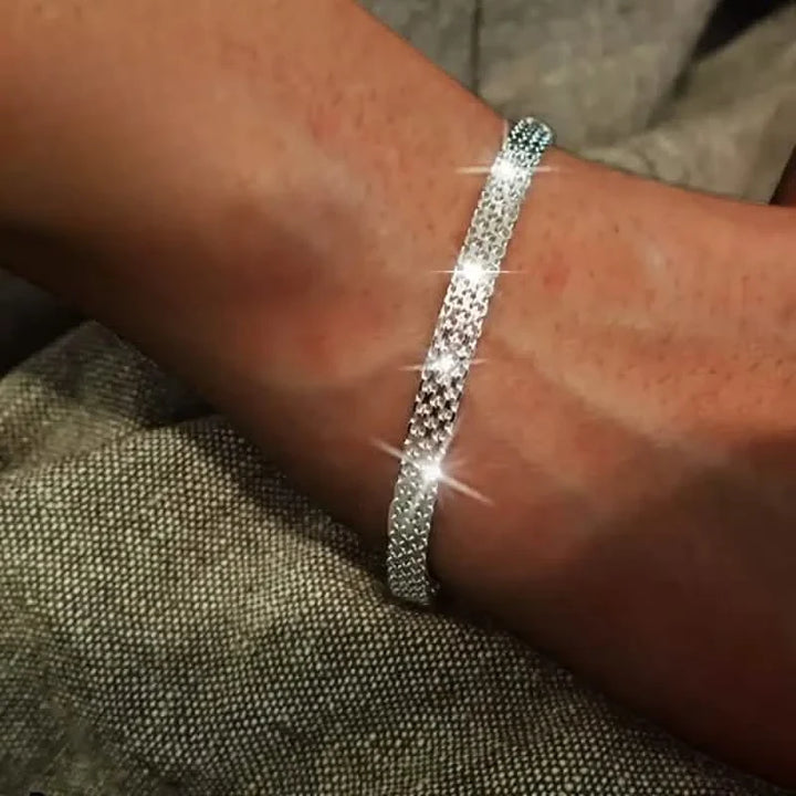S925 Sterling Silver Mesh Embossed Chain Bracelet