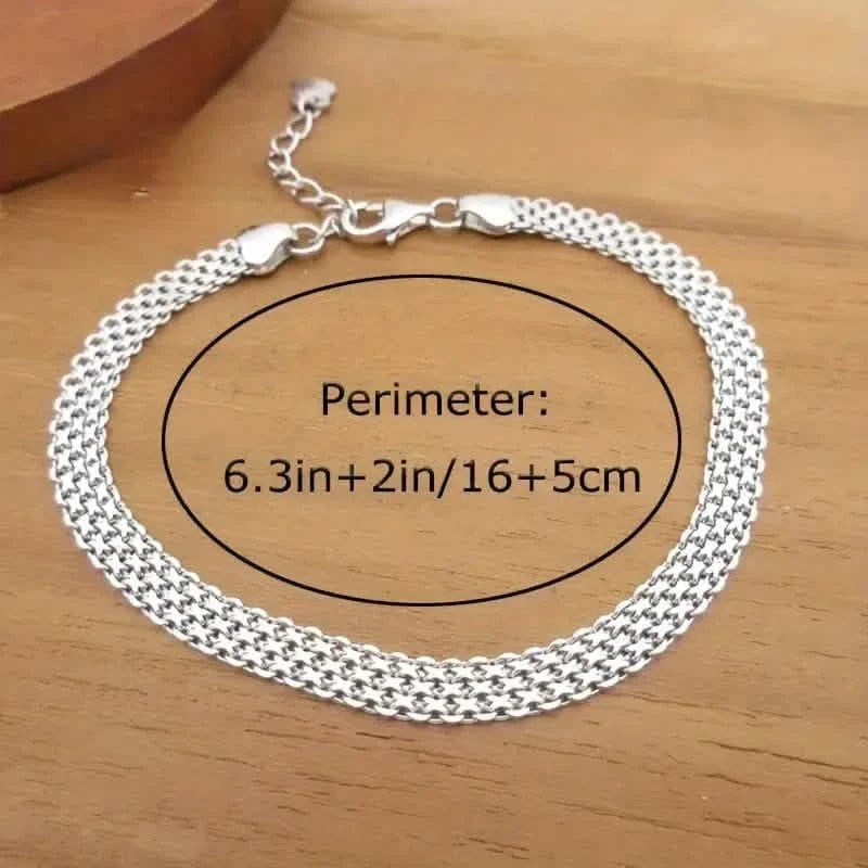 S925 Sterling Silver Mesh Embossed Chain Bracelet