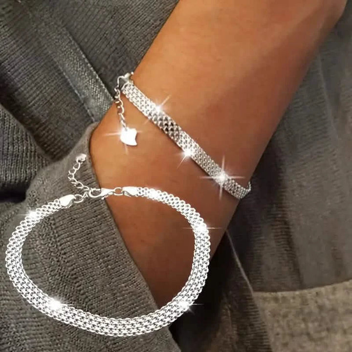 S925 Sterling Silver Mesh Embossed Chain Bracelet