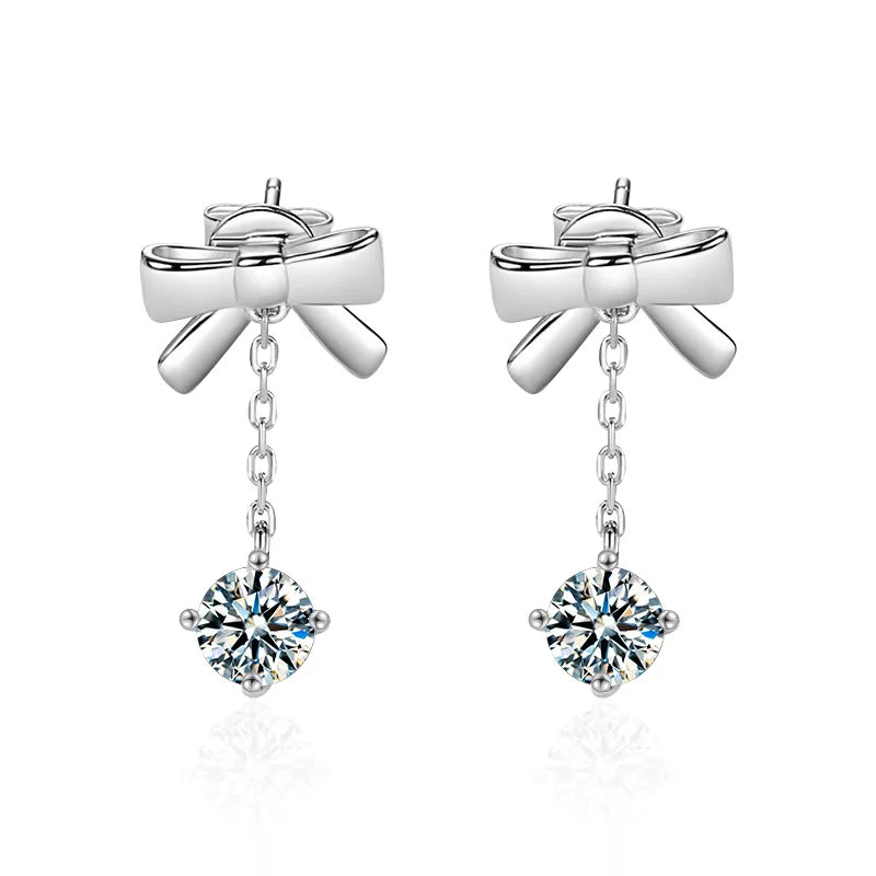 Moissanite Bow Stud and Drop Earrings in Sterling Silver