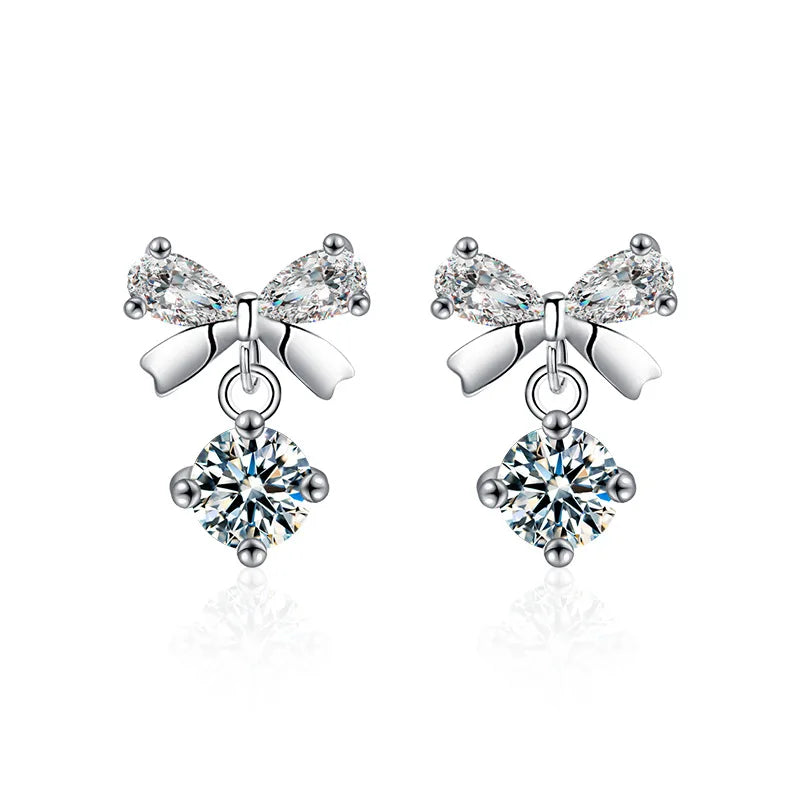 Moissanite Bow Stud and Drop Earrings in Sterling Silver
