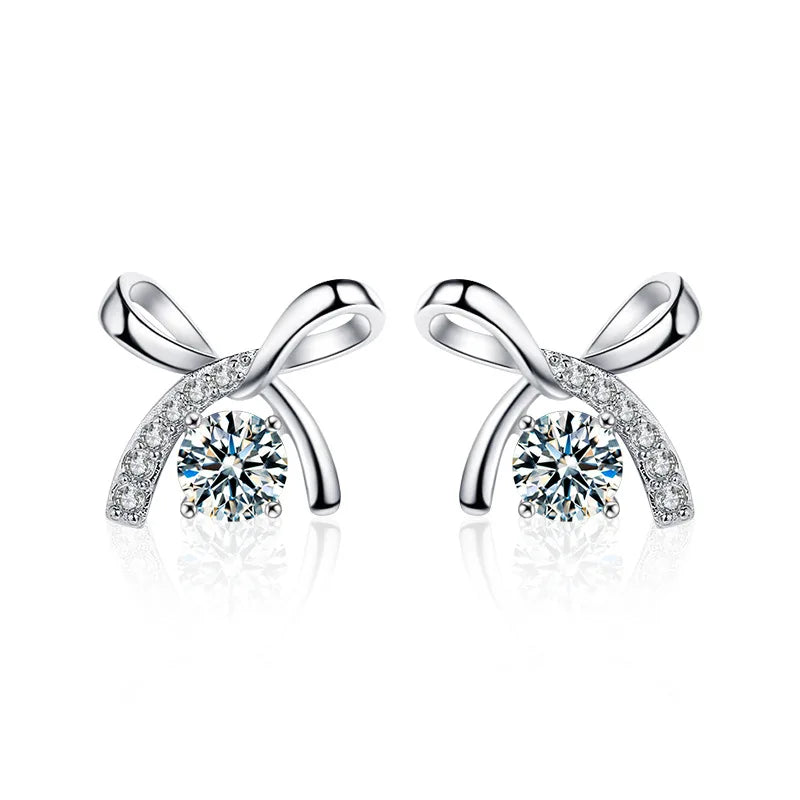 Moissanite Bow Stud and Drop Earrings in Sterling Silver