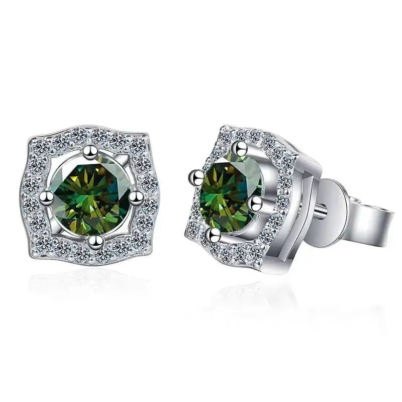 1 ct Moissanite Cushion Halo Stud Earrings in Sterling Silver