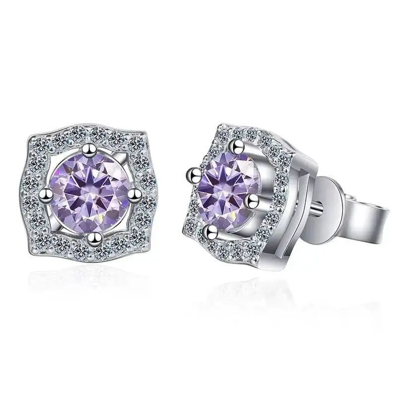 1 ct Moissanite Cushion Halo Stud Earrings in Sterling Silver