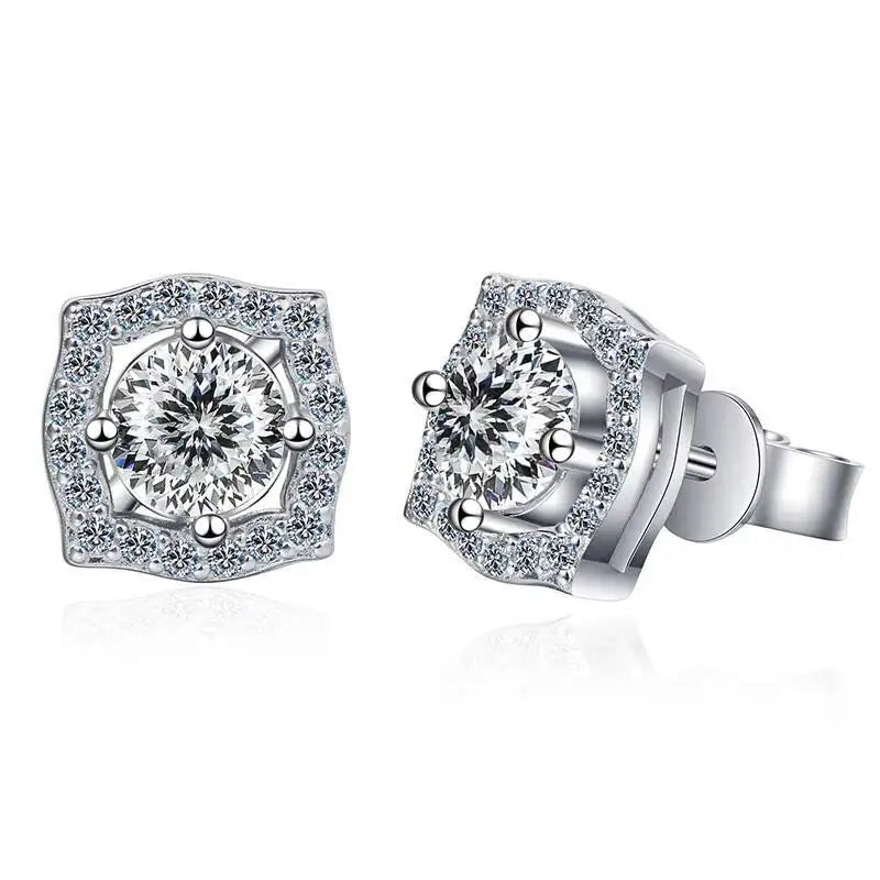 1 ct Moissanite Cushion Halo Stud Earrings in Sterling Silver