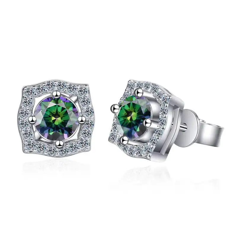 1 ct Moissanite Cushion Halo Stud Earrings in Sterling Silver