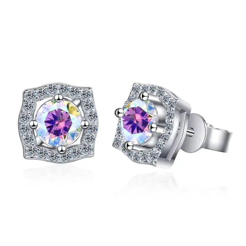 1 ct Moissanite Cushion Halo Stud Earrings in Sterling Silver