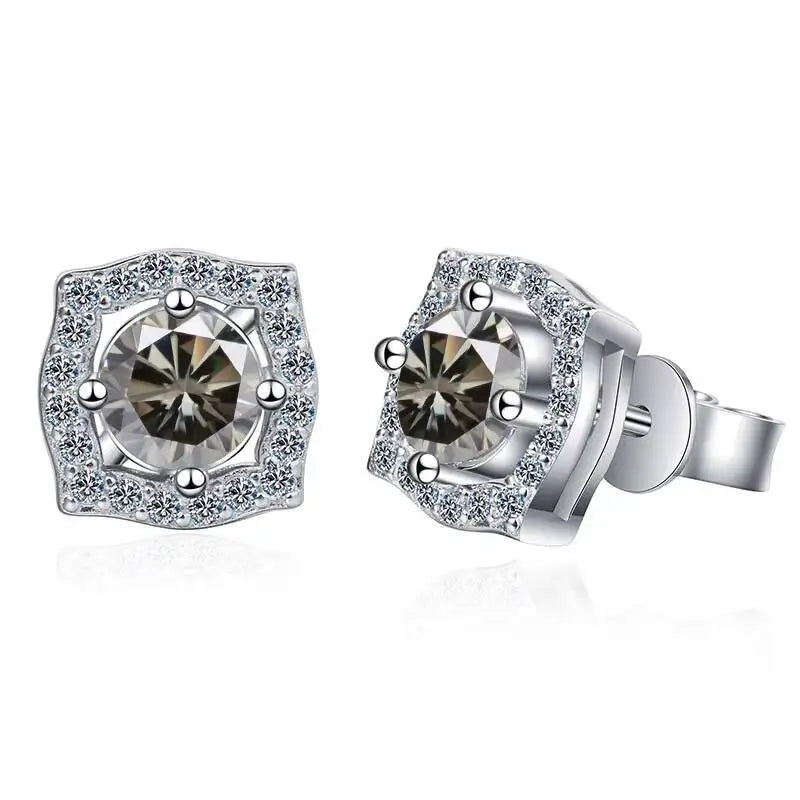 1 ct Moissanite Cushion Halo Stud Earrings in Sterling Silver