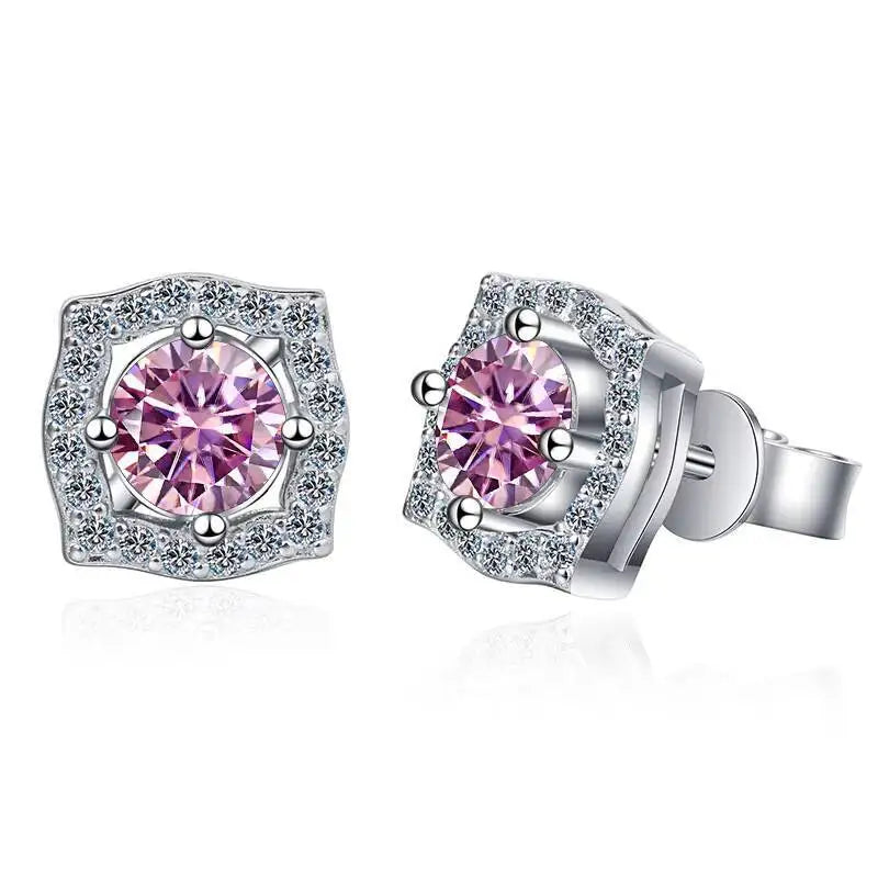 1 ct Moissanite Cushion Halo Stud Earrings in Sterling Silver